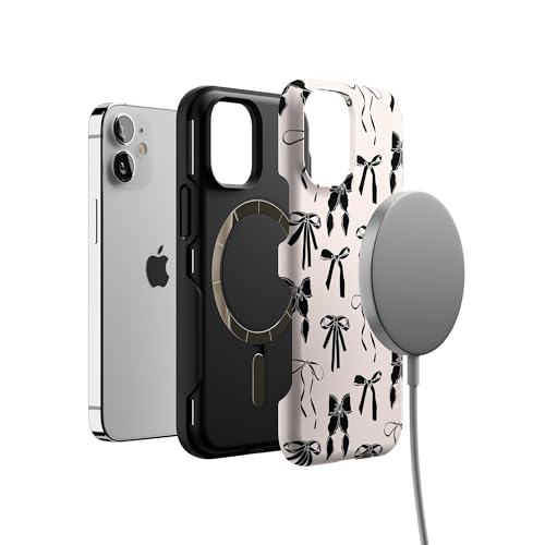Casely iPhone 12 Mini Case | Goth Girlie | Black Bows | Bold Protective Design | Compatible with MagSafe - color: Goth Girlie | Black Bows, size: Iphone 12 Mini