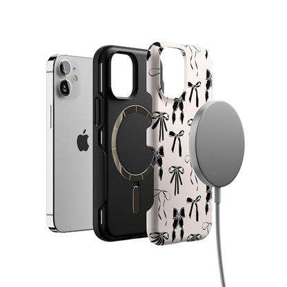 Casely iPhone 12 Mini Case | Goth Girlie | Black Bows | Bold Protective Design | Compatible with MagSafe - color: Goth Girlie | Black Bows, size: Iphone 12 Mini
