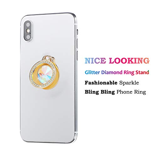 Glitter Bling Bling Phone Ring Holder,Sparkle Phone Ring Artificial Diamond Kickstand,Rhinestone Cell Phone Finger Ring Grip for Women for Almost All Phones,Pad(Gold) - color: Gold