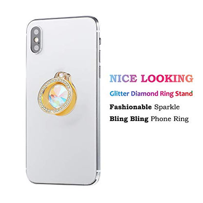 Glitter Bling Bling Phone Ring Holder,Sparkle Phone Ring Artificial Diamond Kickstand,Rhinestone Cell Phone Finger Ring Grip for Women for Almost All Phones,Pad(Gold) - color: Gold