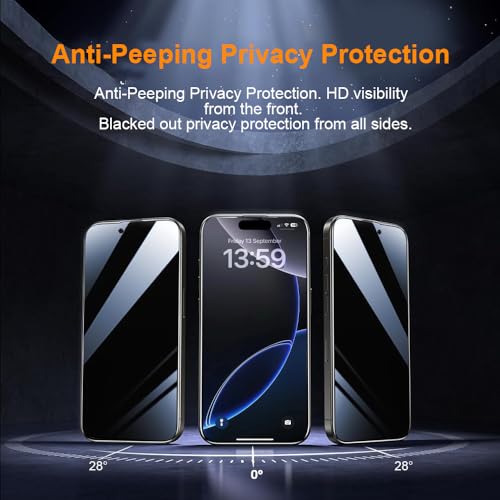 OneFish Privacy Screen Protector for IPhone 16 Anti-Spy Tempered Glass Dust-Free Bubble-Free Anti-Fingerprint 9H Scratch Protection & Hassle-Free Installation Frame [2-Pack] - size: IPhone 16