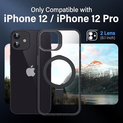 Magnetic Case for iPhone 12/12 Pro - [Built-in Invisible Stand] [Compatible with MagSafe] [Military Grade Drop Protection] Anti-Yellowing Hard Back Silicone Edge Cover, 6.1", Clear Black - color: Clear Black, size: iPhone 12/12 Pro 6.1''