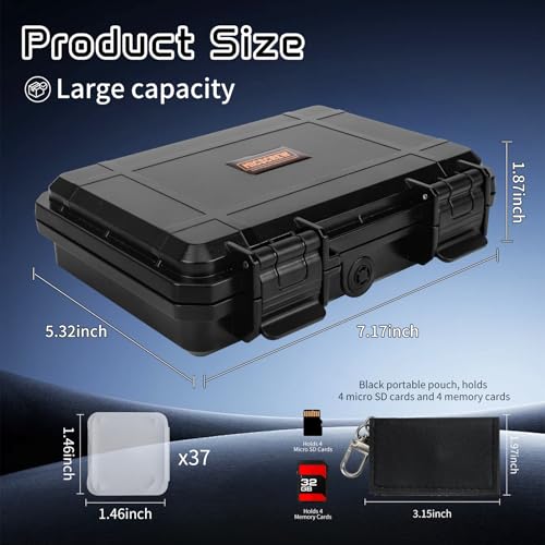 37-Slot SD Card Holder, Water-Resistant Camera Memory Card Case - color: Black