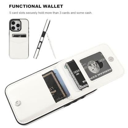 KIHUWEY for iPhone 16 Pro Wallet Case Card Holder Kickstand, White | Credit Card Slots, PU Leather, Magnetic Clasp, Flip Heavy Duty Protection Cover for Men and Women - color: White