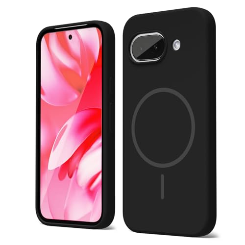 oakxco for Google Pixel 9A Case Silicone Mag Safe, Magnetic Slim Thin Phone Case Compatible with Magsafe, Women Girls Cute Girly Aesthetic Soft Rubber Gel Safecase with Camera Cover, Black - color: Black, size: Pixel 9A