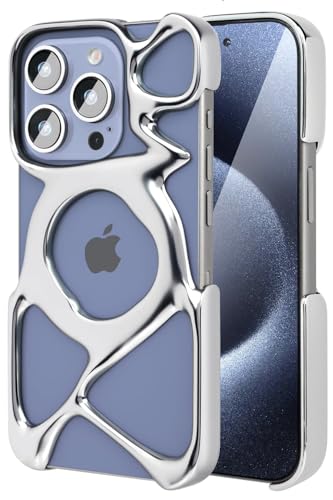 Angry miao AM Emptiness iPhone 15 Pro Max Case Matte Sliver, Ultra-Light 23g Clear PC Case with Hollow Frame for Better Heat Dissipation, Shock-Resistant Protection, MagSafe Compatible - color: Matte Silver, size: for iPhone 15 Pro Max, 6.7 Inches