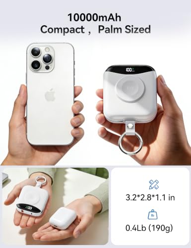 Portable Charger 10000mAh 22.5W Power Bank Built-in 2 Cables Keychain | Charge 5 Devices, TSA approved, Travel Fast Charging Battery Pack for iPhone Samsung Google Android & iWatch Charger, White - color: White
