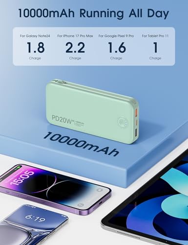 Nusyddy Portable Charger 10000mAh Fast Charging w/Built-in Wall Plug Green - color: Lime