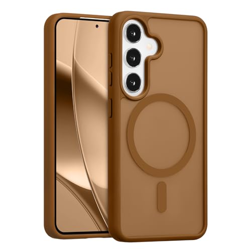 RALEAVO for Samsung Galaxy S24/S25 Case Strong Magnetic Cover [Compatible with Magsafe] Slim Shockproof Protective Phone Case for S24/S25 with Translucent Hard Back,Brown - color: Brown, size: S24/S25