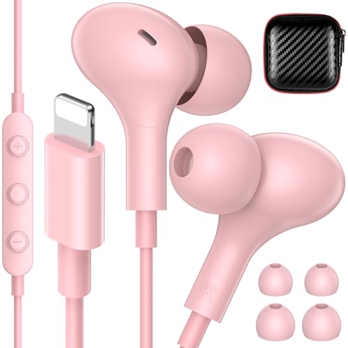 iMangoo for Apple MFi-Certified Soft Headphones for Lightning Wired Earbuds - color: Pink