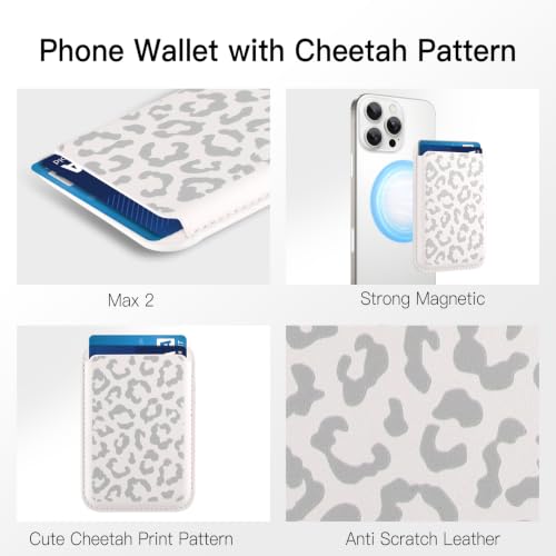 Compatible with MagSafe Wallet, Cute Cheetah Print Pattern, White - color: White Cheetah Print
