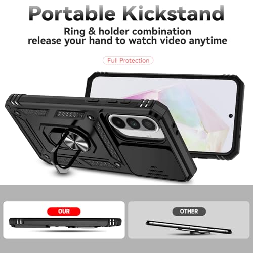 for Samsung Galaxy A36 5G Case with Slide Camera Cover HD Screen Protector [Military Grade 16ft. Drop Tested] Magnetic Ring Holder Kickstand Protective Phone Case for Galaxy A36 5G 2025, Black - color: Black w/ Slide Camera 2nd gen. Military Grade