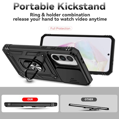 for Samsung Galaxy A36 5G Case with Slide Camera Cover HD Screen Protector [Military Grade 16ft. Drop Tested] Magnetic Ring Holder Kickstand Protective Phone Case for Galaxy A36 5G 2025, Black - color: Black w/ Slide Camera 2nd gen. Military Grade