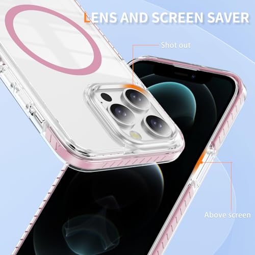 DEERLAMN Magnetic Clear Case for iPhone 12/iPhone 12 Pro 6.1-Inch, [Compatible with Magsafe][Anti-Yellowing] Transparent Slim Shockproof Protective Phone Cover, Pink - color: Pink, size: iPhone 12/12 Pro-6.1 Inch