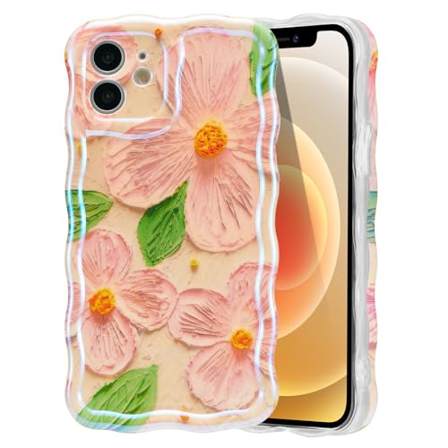 EYZUTAK Case for iPhone 11, Colorful Retro Oil Painting Flower, Pink Green | Laser Glossy Floral Pattern, Cute Curly Wave Edge, Exquisite Phone Cover, Stylish Durable TPU Protective Case for Girl Women - color: Pink Green, size: iPhone 11