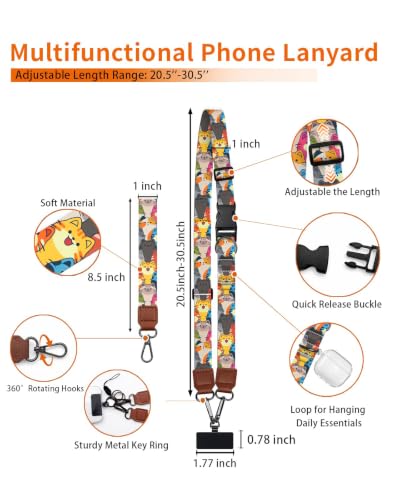 Colorful Cats Cell Phone Lanyard Crossbody Wrist Neck Strap Women - color: Cute Cats