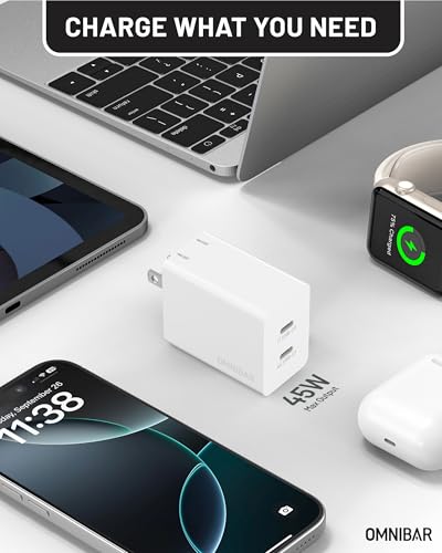 45W Dual USB C Charger, Phone Charger Fast Charging with 4FT Cable - color: 45W White