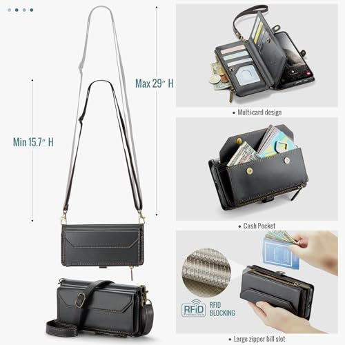 Asuwish Phone Case for Samsung Galaxy A17 5G Zipper Wallet Cover with Tempered Glass Screen Protector and Leather Flip RFID Blocking Credit Card Holder Cell Accessories A 17 17A 4G Women Girls Black - color: Black