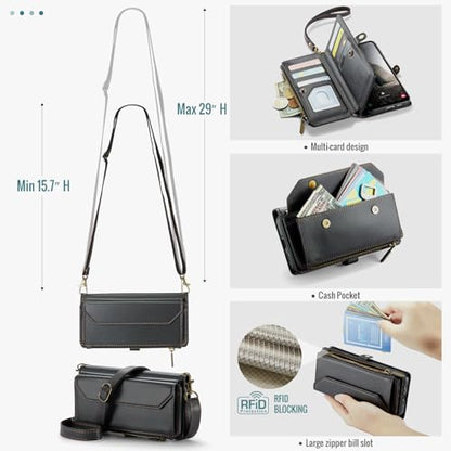 Asuwish Phone Case for Samsung Galaxy A17 5G Zipper Wallet Cover with Tempered Glass Screen Protector and Leather Flip RFID Blocking Credit Card Holder Cell Accessories A 17 17A 4G Women Girls Black - color: Black