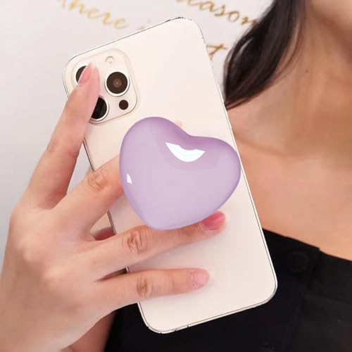Cute Purple Heart-Shaped Expanding Phone Grip - 3D Crystal Collapsible Phone Mount Holder Stand for Girls Women, Lovely Phone Charm and Accessories，Finger Snap Grip Holder for iPhone, iPad, Kindle