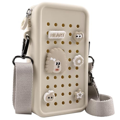 CANDY Small Crossbody Bag with Wide Shoulder Strap and Larger Holes for Charms – Adjustable, Stylish, and Comfortable Everyday Bag (Beige) - color: Beige Updated