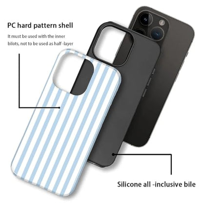 Compatible with iPhone 12/12 Pro Case,Glossy 2-in-1 Sleek All-Inclusive Dual-Layer Material Soft TPU + PC Back for Blue Stripes Geometric Pastel Summer Beach - color: Blue Stripes Geometric Pastel Summer Beach-Glossy, size: iPhone 12/12 Pro