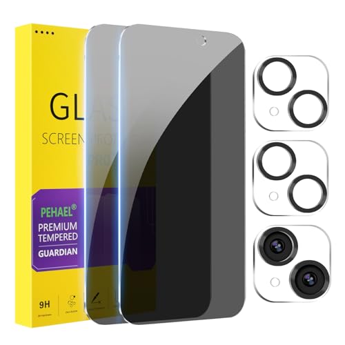 PEHAEL for iPhone 15 Privacy Screen Protector+Camera Lens Protector