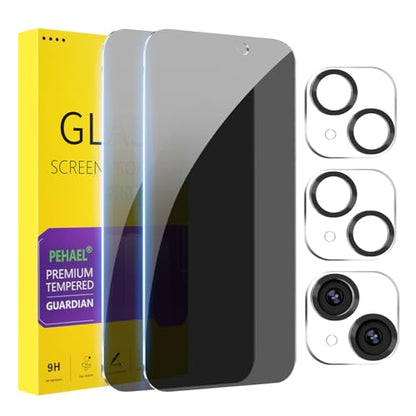 PEHAEL for iPhone 15 Privacy Screen Protector+Camera Lens Protector
