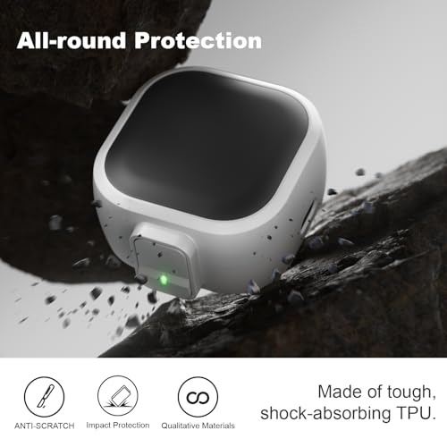 for Samsung Galaxy Buds 4 Pro/Buds 4 Case (2026) with Secure Safety Lock Clip,Shockproof Scratch-Resistant Hybrid PC+TPU Soft Shell Protective Cover Accessories with Carabiner&Cleaning Pen(White) - color: White Edge-Black