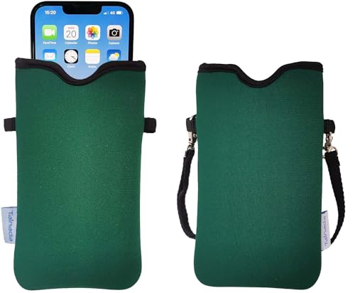 Tainada Neoprene Neck Phone Pouch Case Bag w/Crossbody Strap (Dark Green) - color: Dark Green