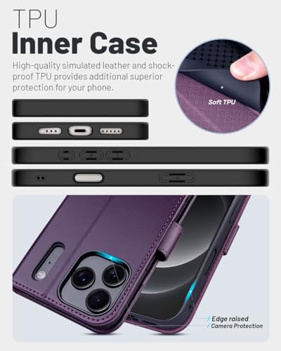 OCASE Compatible with iPhone 17 Pro Wallet Case, PU Leather Flip Folio Case with Card Holders RFID Blocking Kickstand [Shockproof TPU Inner Shell] Phone Cover 6.3 Inch 2025, Dark Purple - color: Dark Purple