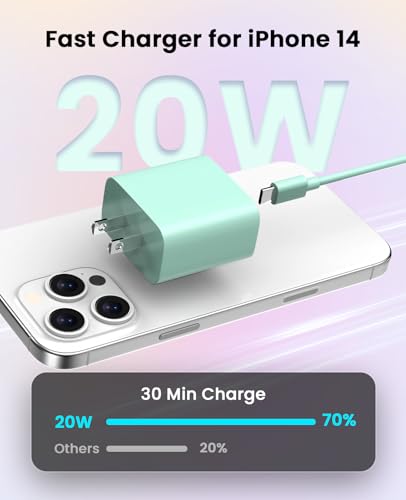 iPhone Charger Fast Charging, USB C Charger Block, 6FT/10FT Lightning Cable - color: green