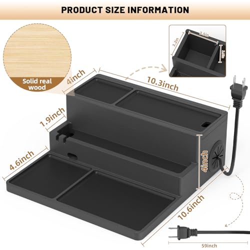 Valet Tray, Nightstand Organizer with Charging Station - color: Classic Black