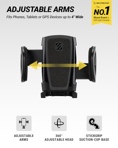 Scosche IHW10-SP1 4-in-1 Car Phone Holder Windshield, Dashboard, Vent, Cup Mount with Suction Cup | Dash, Vent or Windshield Mount | Stick Grip Suction Cup Base | Non-Magnetic | Black - size: 1 Pack, style: Window / Dash / Cup / Vent