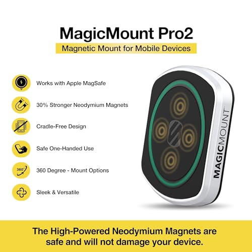 Scosche MP2WD-XTSP MagicMount Pro2 Magnetic Car Phone Holder - Ultimate Magnetic Car Mount for Windshield or Dashboard with Suction Cup - Compatible with MagSafe, iPhones, Galaxy, Pixel & Smartphones