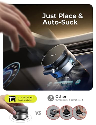 LISEN for iPhone 18 Pro Max Electric Suction Cup Phone Mount, Vacuum Electric Suction Cup Phone Mount, for MagSafe Magnetic Suction Mount for iPhone Duo 18 17 16/15/14/13/12 Pro Max, Black Kits - color: silver