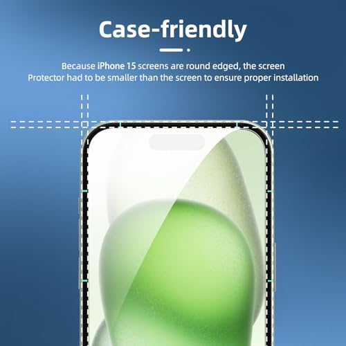 NEW'C 4 Pack, 2 Pack for iPhone 15 Screen Protector (6.1 inch) + 2 Pack Camera Lens Protector, Sensor Protection,Case Friendly Tempered Glass Film - size: 15 6.1 inches