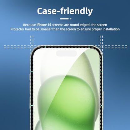 NEW'C 4 Pack, 2 Pack for iPhone 15 Screen Protector (6.1 inch) + 2 Pack Camera Lens Protector, Sensor Protection,Case Friendly Tempered Glass Film - size: 15 6.1 inches
