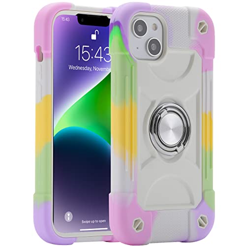 MARKILL Compatible with iPhone 14 Plus Case 6.7 Inch with 360 Degree Rotate Ring Stand, Military Grade Drop Protection Full Body Rugged Heavy Duty Protective Cover for iPhone 14 Plus - color: Rainbow White, size: iPhone 14 Plus 6.7"