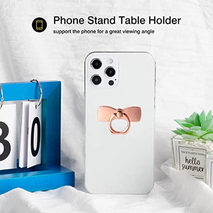 [2 Pack] Sparkling Bowtie Ultra-thin Cell Phone Ring Holder Stand,360 Degree Rotation and 180 Degree Adjustable Finger Ring Kickstand with Polished Metal Phone Grip (Rose Gold)