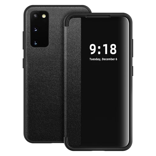 Flip Case for Samsung Galaxy S20 Case S View, Frosted Translucent Window Clear View Folio Protective Phone Case, 360 Degree Full Body Shockproof Flip Cover Case for Samsung S20 5G (Black) - color: Black, size: S20