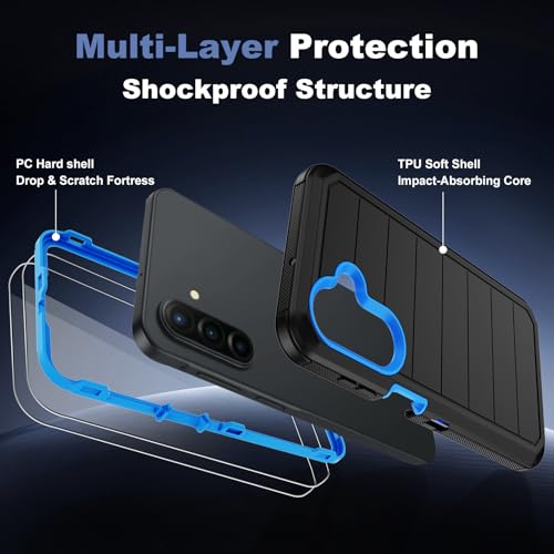 for Samsung Galaxy A17 5G Case, Military-Grade Drop Protection 3-Layer Rugged Shell with Screen Protector, Full-Body Non-Slip Shockproof Heavy Duty Protective Bumper Phone Cover (Black Blue) - color: Black Blue