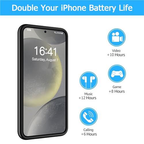 Battery Case for Galaxy S24, [10000mAh] Slim Rechargeable Smart Extended Charging Case Compatible with Galaxy S24(6.2 inch) Backup Power Battery Pack Charger Cover-Black - size: Galaxy S24