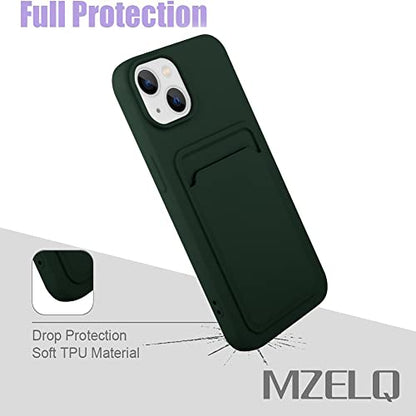 MZELQ Compatible with iPhone 14 Case Card Holder -Green | Wallet Cover,Camera Protection + Screen Protector Soft Card Slot Phone Case - color: Green, size: iPhone 14