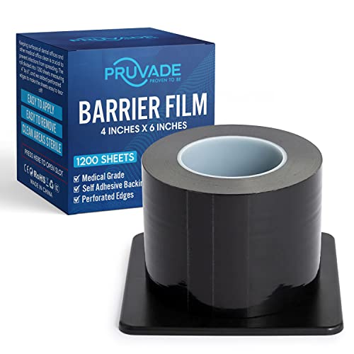 Black Barrier Film 4” x 6” | 1 Box, 1200 Sheets | Self Adhesive Protective Film |Universal Dental Instruments Tape Protects Equipment, Makeup, Microblading, Home Surfaces, Roll & Dispenser Box - color: Black