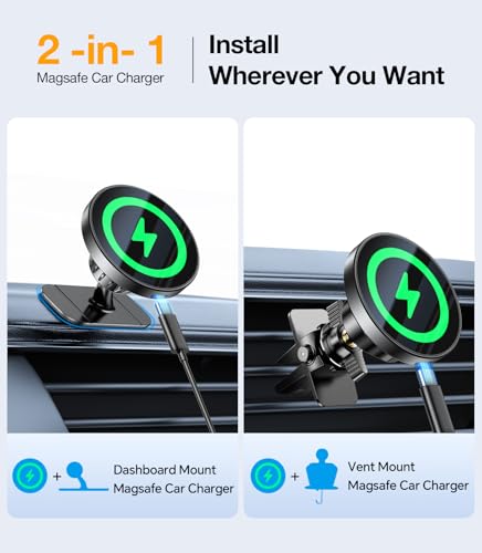 for MagSafe Car Mount Charger【20* N55 Magnet】 carmount 2.0 Magnietic Phone Holders for Your Car Air Vent Phone Mount for Car Vent Dashboard Wireless Car Charger for iPhone 17-12 Pro Max Magsafe Case