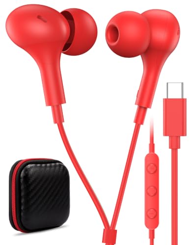 USB C Headphone for Samsung S26 S25 FE S24 A16 A17 Z Wired Earbuds Magnetic - color: Red