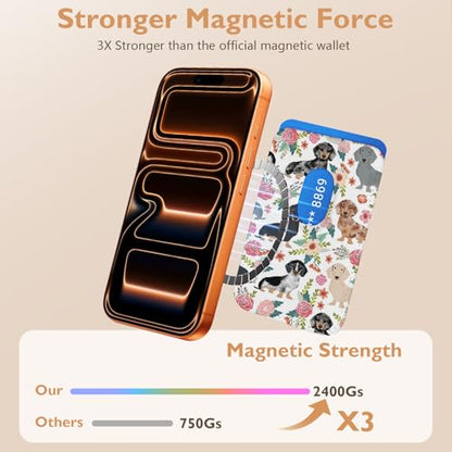 Compatible with Magsafe Wallet Magnetic Card Holder - Flower Dog Phone Wallets for Women Teen Girls Cute for iPhone 17/16/15/14/13/12 Series Slim for Apple Mag RFID Magnet,Fit 3 Cards - color: Flower Dog