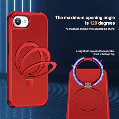SKYLMW Compatible with iPhone 16e/17e Case with Stand,Red | iPhone 16e Case iPhone 17e Case 6.1",Magnetic Ring Stand,Compatible with MagSafe,Military-Grade Protection,Great Grip Feeling - color: Red, size: Iphone 16e & Iphone 17e