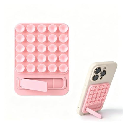 Silicone Suction Phone Mount, Universal Foldable Kickstand Holder for Mirror Glass, Strong Grip Washable Reusable Cell Phone Stand for Hands-Free Video Selfie (Pink) - color: Pink